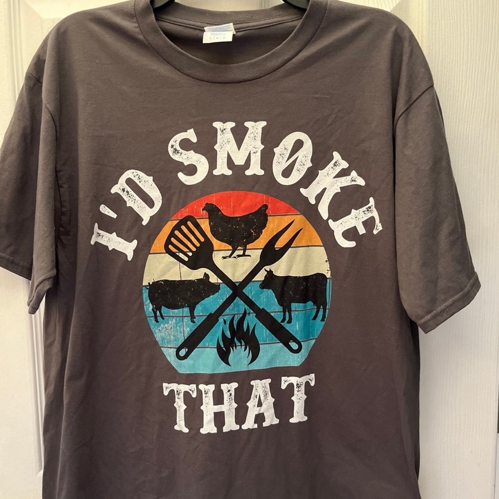 “I’d Smoke That” L Gray Double Stitched Short Sleeve T-Shirt Smoker Griller